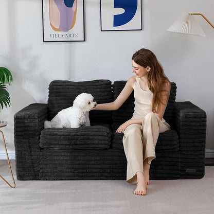 MAXYOYO Boneless Loveseat Sofa Couch for Adults, Floor Bean Bag Couch Sofa | Faux Fur Sofa with Armrests and Back Support, Plush Foam Filled Lounge Couch, Cozy Bean Bag Couch for Living Room, Apartment