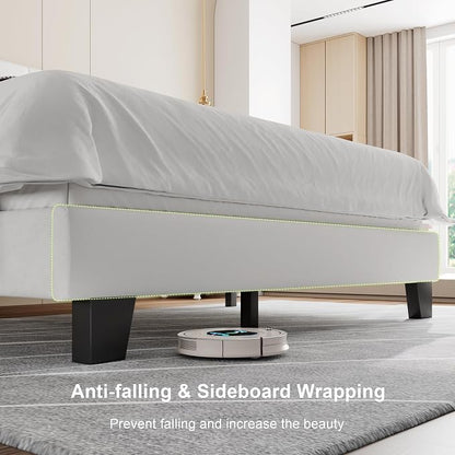 Feonase Velvet Full Size Platform Bed Frame with Button Tufted Headboard, Upholstered Bed with Wooden Slats Support, No Box Spring Needed, Easy Assembly, Noise-Free, White