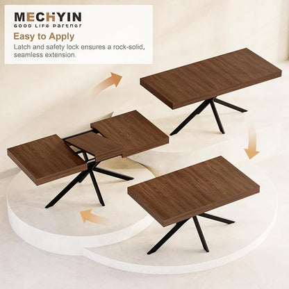 5-Piece Dining Table Set for 4 6 8, Large 55"-70.9" Extendable Dining Room Table Rectangle with Kitchen Chairs of 4, MDF Wood & Metal Frame for Apartment Kitchen Saving Space, Rustic Farmhouse, Walnut