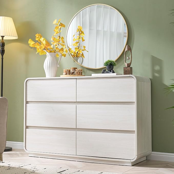 Standifurno White 6 Drawer Dresser for Bedroom, 47" Wide Dresser with Large Storage, Wooden Chest of Drawers for Bedroom, Hallway.