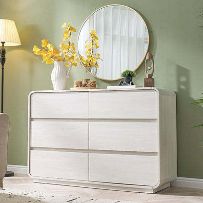 Standifurno White 6 Drawer Dresser for Bedroom, 47" Wide Dresser with Large Storage, Wooden Chest of Drawers for Bedroom, Hallway.