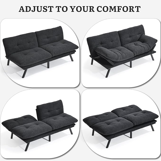 YITAHOME Convertible Futon Sofa Bed with Adjustable 3 Color Light Strip, 70" Folding Futon Set for Living Room Home Office Aprtment, Modern Futon Couch with Adjustable Backrest & Armrests, Black