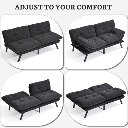 YITAHOME Convertible Futon Sofa Bed with Adjustable 3 Color Light Strip, 70" Folding Futon Set for Living Room Home Office Aprtment, Modern Futon Couch with Adjustable Backrest & Armrests, Black