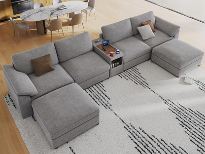 EASE MOOSE Oversized Sectional Modular Sofa,U Shape Grey Modular Sofa
