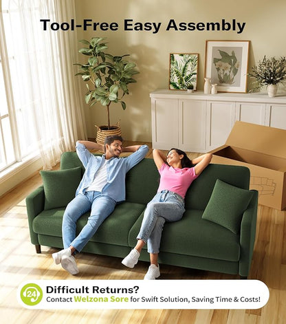 Welzona 83" Couches for Living Room, Teddy Sofa Couch, Comfy Sofas for Living Room, Tool-Free Setup Loveseat Sofa, All-Wood Love Seat Couches, Small Couch 2 Pillows Included, Green