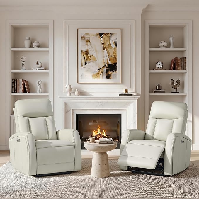 KISLOT Wall Hugger Power Recliner Chair with USB & Type-C Ports Faux Leather Recliner 135° Reclining Small Space Electric Sofa for RV Living Room Bedroom