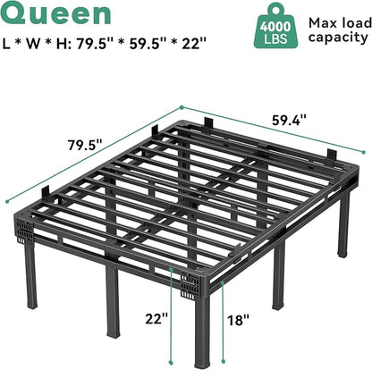 Superay Queen Bed Frame, 22 inch Metal Bed Frame & Box Spring 2 in 1 Platform with Rounded Legs, Double Layer Bed Frame with Matress Gasket & headboard Adapter, Support Up to 4000lbs