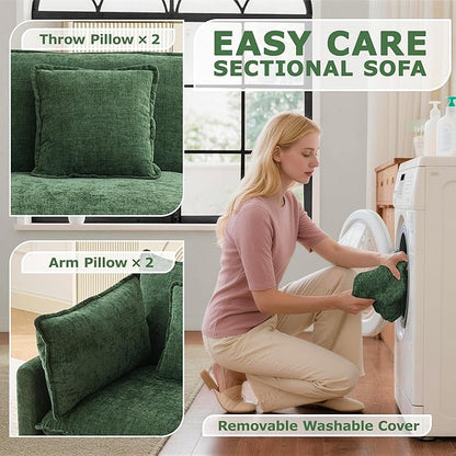 78" Modular Sectional Sofa, Cloud Couch Loveseat Sofa, Deep Seat Washable Chenille Fabric Sofa with Throw Pillows, 2 Seat Modern Couches for Living Room Bedroom Apartment, Green