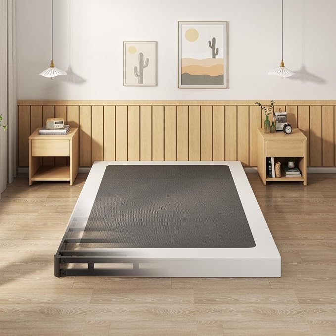 EMODA 4 Inch Full Box Spring Bed Base, 3000 LBS Heavy Duty Metal Mattress Foundation with Fabric Cover, Easy Assembly, Black