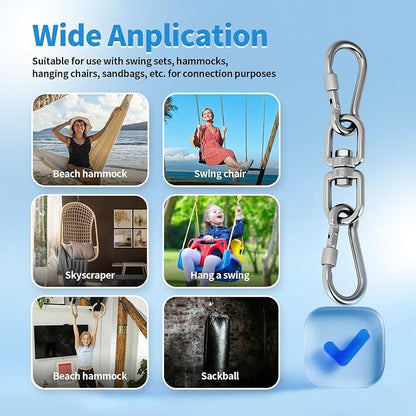 Aheucndg Heavy Duty Swivel Ring Double Ended Swivel Eye Hook, 304 Stainless Steel 1Pack Swivel Hooks + 2Pack Snap Hook, Easy Installation for Hanging Chair, Hammock, Boxing Bag, Gym M6