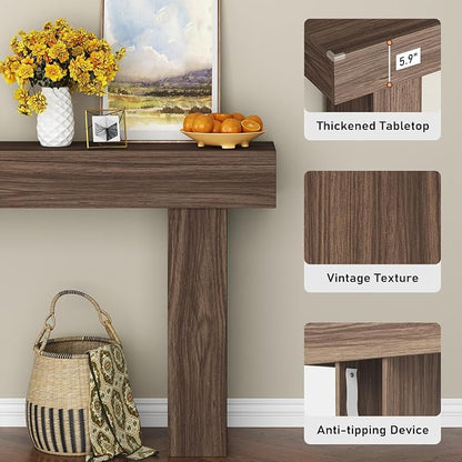 knoworld 63 Inch Long Console Table for Entryway, Farmhouse Wood Rectangular Sofa Table Behind Couch Table, Narrow Entryway Table for Living Room, Entrance, Hallway, Foyer, Easy Assembly (Brown)