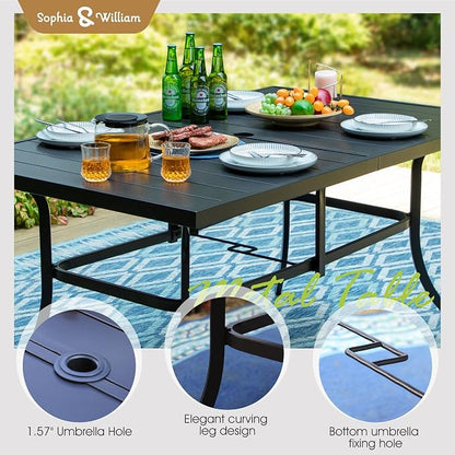 Sophia & William Patio Set with Umbrella 8 Pieces Outdoor Dining Set for 6 with 13ft Navy Blue Outdoor Umbrella, 6 x Swivel Patio Chairs with 59" Dining Table for Lawn Garden (No Umbrella Base)