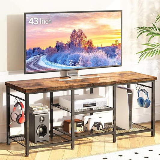 YGEOMER TV Stand for TVs Up to 50 Inch, Entertainment Center for Living Room, Bedroom, Rustic Brown