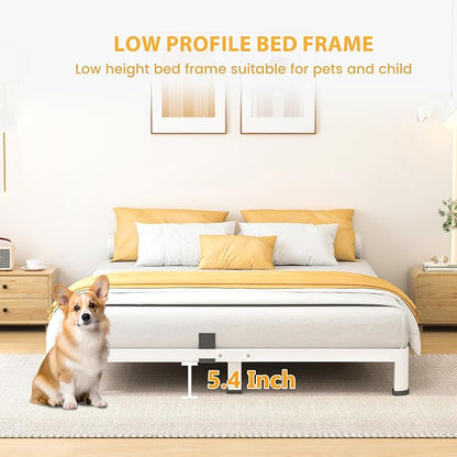 7 Inch King Bed Frame, Metal Platform Bed Frame with Round Corner Legs, 3500 lbs Heavy Duty Steel Slats Support, No Box Spring Needed, Noise Free, Easy Assembly, White