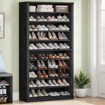 Hzuaneri Shoe Storage Cabinet, 10 Tiers Freestanding Shoe Cabinets, Wooden Shoes Rack with Cubby, 36-40 Pairs, Farmhouse Tall Shoes Cubby Organizer for Entryway, Living Room, Black SR59204X