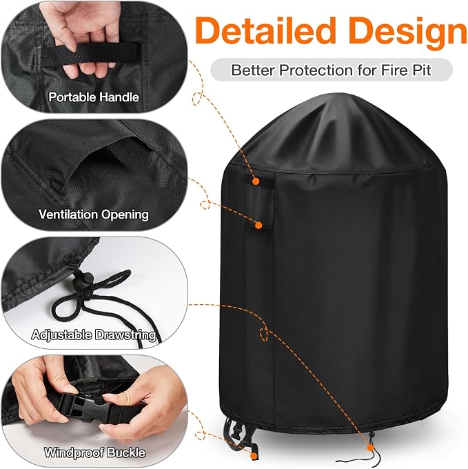 POMER Patio Fireplace Cover, Round Fire Pit Cover for 28 Inch Outdoor Fireplace Waterproof Heatwave Fire Bowl Cover Round -28"D x 43"H