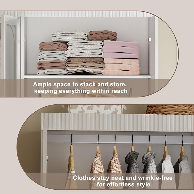 White Armoire Wardrobe Closet: 74" Large Wardrobe Closet with 4 Drawers, 4 Door Armoire Wardrobes for Hanging Clothes, Modern Wooden Closets for Bedroom (White)