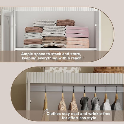 White Armoire Wardrobe Closet: 74" Large Wardrobe Closet with 4 Drawers, 4 Door Armoire Wardrobes for Hanging Clothes, Modern Wooden Closets for Bedroom (White)