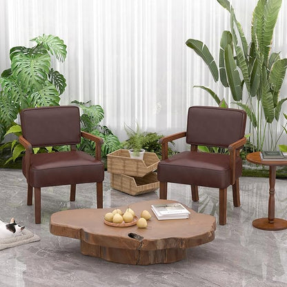 FAGAGA Accent Chairs Set of 2 with Table, PU Leather Living Room Chairs Oversize with Soft Seat and Armrests for Living Room Dinning Room Bedroom Reading Room Waiting Room