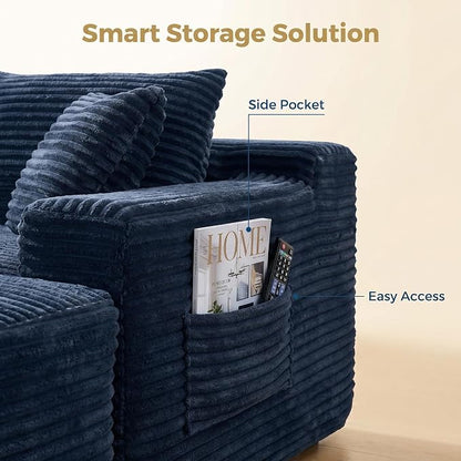 95-Inch U-Shaped Right Facing Corner Compressed Sofa Modular Sectional Boneless Cloud Sofa Floor Foam Couch W/Chaise Lounge & Ottoman, Corduroy Corner Boneless Cloud Couch