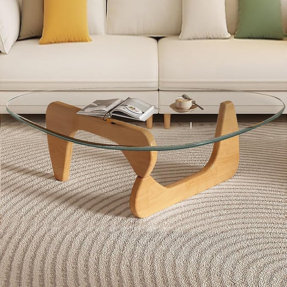Mid Century Modern Glass Coffee Table, Coffee Table for Living Room, Noguchi Coffee Tables,Suitable for Bedroom Living Room Reception Office Tables (Wood/Transparent, ML)