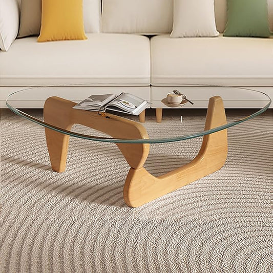 Glass Coffee Table, Mid Century Modern Coffee Table, Coffee Table for Living Room Center Table Suitable for Bedroom Living Room Reception Office Tables (Wood/Transparent, Large)