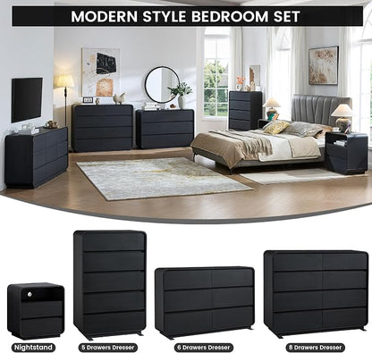 Standifurno 29.5’’ W Dresser for Closet, Black Drawers with Curved Design, Chest Drawer with 5 Drawers, Vertical Drawer with Large Storage, Wooden Dresser for Living Room, Nursery, Entryway