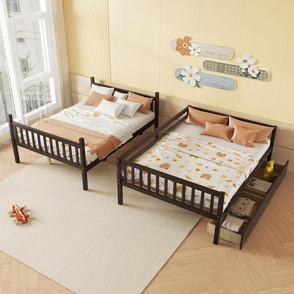 Harper & Bright Designs Full Over Full Bunk Bed with 2 Drawers, Convertible into 2 Beds, Bunk Bed with Ladder and Safety Guardrails, Espresso