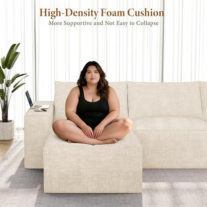 Vesgantti 143.7" Boneless Couch for Living Room, 6 Seater Modular Sectional Sofa with Ottoman & Deep Seat, Convertible Chenille Oversized Cloud Couches, No Assembly Required, Beige