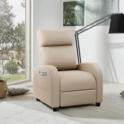 JUMMICO Recliner Chair Adjustable Home Theater Single Recliner Sofa Furniture with Thick Seat Cushion and Backrest Modern Living Room Recliners (Leather, Beige)