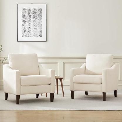 VKNOW Mid Century Modern Accent Chair, Upholstered Living Room Chairs Armchair for Bedroom, Comfy Reading Accent Chairs with Wood Legs for Living Room (1, Beige)