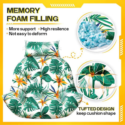 MAGIC ELEPHANT Egg Chair Cushion, Memory Foam Hanging Egg Chair Cushion Replacement, Indoor Outdoor Hammock Basket Swing Cushion with Headrest (Tropical Monstera)