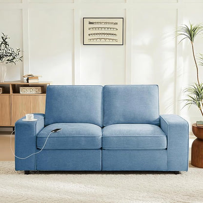 Waxberry 71" Chenille Loveseat Sofa Couch for Living Room with Seat Storage, Modern 2-Seater Deep Seat Sofa with Side Pockets & Type-C/USB Ports, Detachable Backrest for Office, Apartment (Blue)