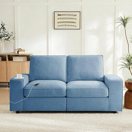Waxberry 71" Chenille Loveseat Sofa Couch for Living Room with Seat Storage, Modern 2-Seater Deep Seat Sofa with Side Pockets & Type-C/USB Ports, Detachable Backrest for Office, Apartment (Blue)