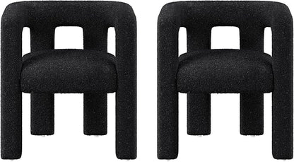 BELLEZE Modern Boucle Barrel Dining Chair Set of 2, Upholstered Linen Kitchen Boucle Armchair with Sidearms and Back, for Dining Room Living Room- Black