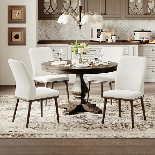 MALOL Modern Dining Chairs Set of 4, Upholstered Kitchen Chairs with High Back, Padded Fabric Dining Room Chair with Solid Wood Legs for Restaurant/Cafe/Home, Beige