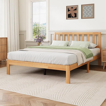 Novilla 12 Inch Queen Bed Frame with Headboard, Queen Size BedFrame with Headboard Classic Wooden Bed Frame Queen Size with Wood Slat Support, No Box Spring Needed, Easy Assembly, Natural Grain Wood