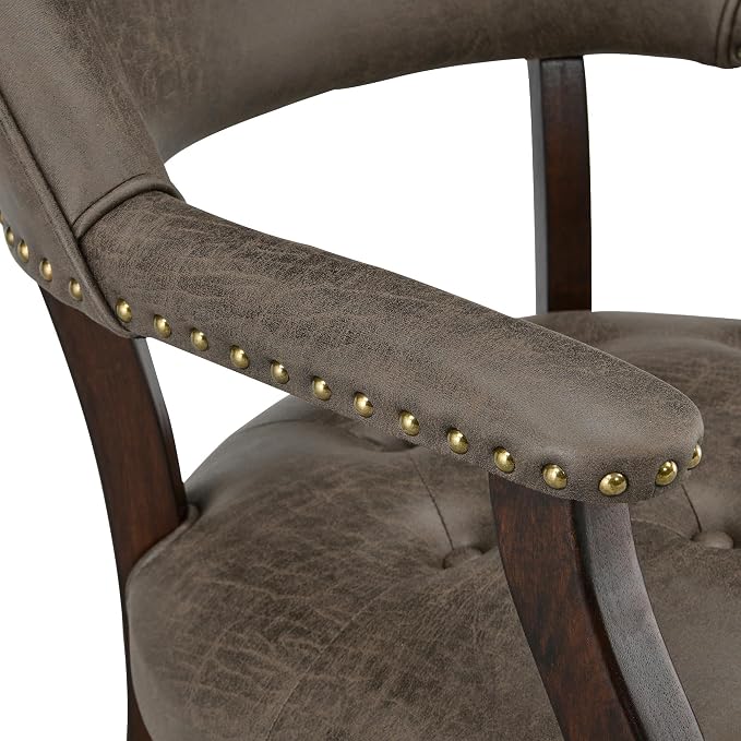 LEEMTORIG Set of 8 Dining Chairs with Casters and Arms, Rolling Dining Chairs with Wheels for Elderly, Ergonomic Wide Seat Wooden Office Chairs, 26"Dx25.2"W, Espresso Legs&Dark Brown Fabric SY-318-DK