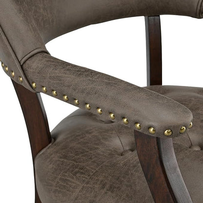 LEEMTORIG Set of 8 Dining Chairs with Casters and Arms, Rolling Dining Chairs with Wheels for Elderly, Ergonomic Wide Seat Wooden Office Chairs, 26"Dx25.2"W, Espresso Legs&Dark Brown Fabric SY-318-DK