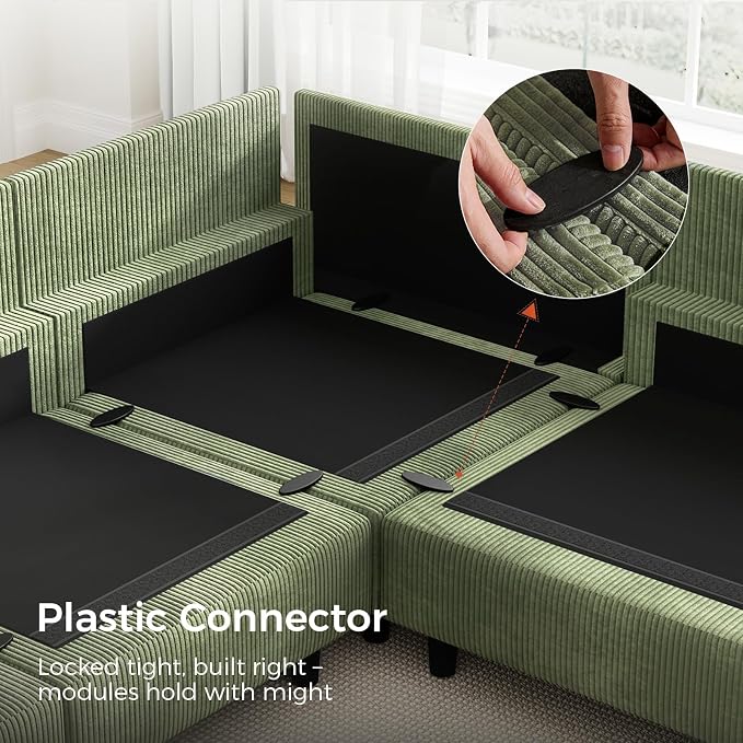 KKL Modular 83'' 6 Seater Sofa Bed - Sectional Sofa with Storage Ottoman, Convertible U/L -Shaped Sleeper Couch for Living Room, Modern Reversible Design, Green