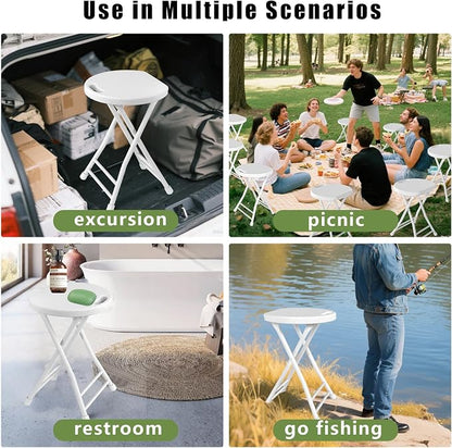 Folding Stool, 18 Inch Foldable Stool with Handle & Steel Frame, Pack of 10 Folding Bar Stools, 440lbs Sturdy Foldable Lightweight Metal Chair for Camping, Indoor and Outdoor, White