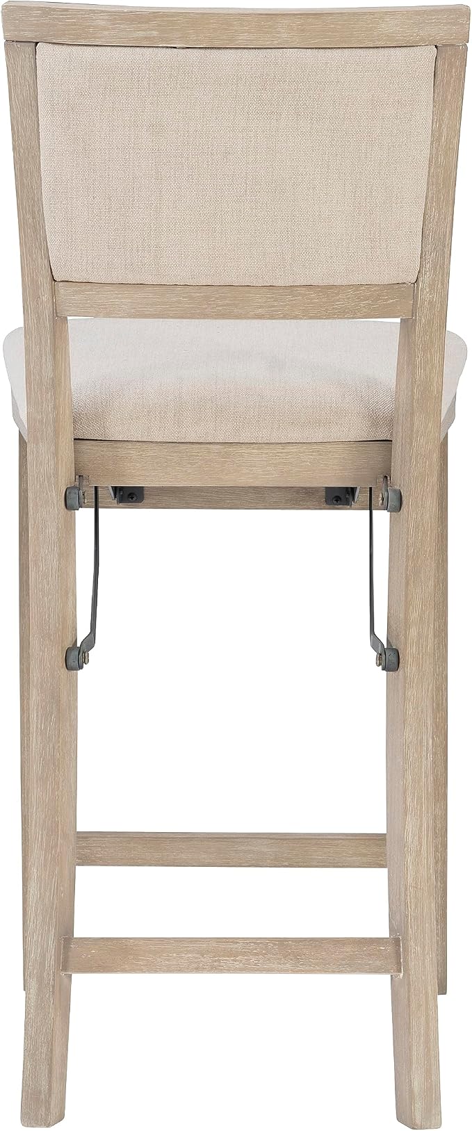 Linon Keira Natural Rustic Wooden Folding 25 Inch Seat Height Counter Stool with Beige Upholstered Seat and Back