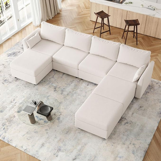 Huatean Home Modular Sectional Sofa, 7 Seat Modular Couch with Storage, Memory Foam, Convertible Sectional Couches for Living Room, L Shaped Comfy Modular Sofa with Chaise, Beige