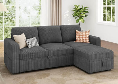 HONBAY Modular Sectional Sleeper Sofa with Pull Out Bed, L Shaped Sofa with Storage, Modular Sectional Couches for Living Room, Dark Grey
