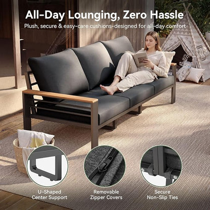 Aoxun Patio Furniture Set, 5 Piece Aluminum Patio Sets with 5" Thicken & Washable Cushion, Waterproof Outdoor Furniture with Coffee Table, Outdoor Couch Sectional for Backyard, Porch and Garden
