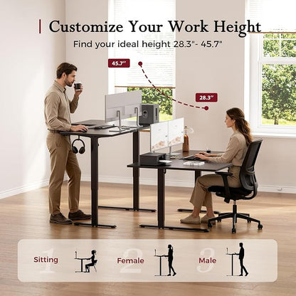 Klicelor L Shaped Standing Desk, 63 Inch Electric Height Adjustable Desk with Memory Preset, Reversible Sit Stand Up Computer Workstation for Home Office, Splice Board, Black