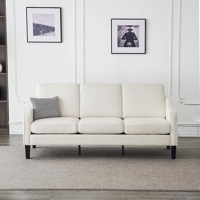 VINGLI Small Couch Sofa 71" Comfy Couches for Living Room Beige 3 Seat Sofa Couch Mid Century Modern Sofa Furniture Couches with Scooped Arms for Small Spaces, Bedroom, Apartment, Studio