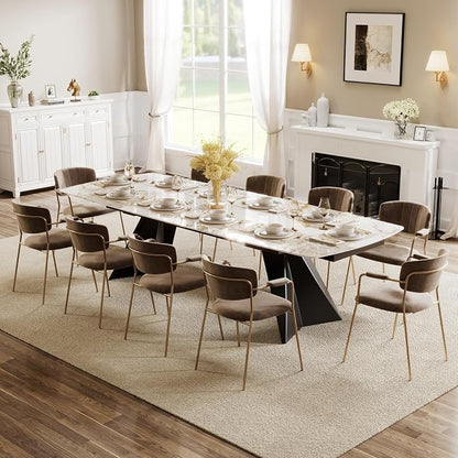 Honyee Extendable Dining Table with Leaf, 78 to 110 Inch Rectangular Sintered Stone, Modern Large Dining Room Table Seats 6 8 10 12, Metal Base, Marble Look for Family Gatherings