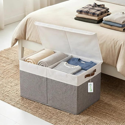 Bagnizer Large Toy Storage Box with Lids, Collapsible Sturdy Baby Storage Organizer Chest Bin Basket for Kids, Boys, Girls, Playroom, Nursery, Bedroom, Closet 25"x13"x16" (Gray and White)