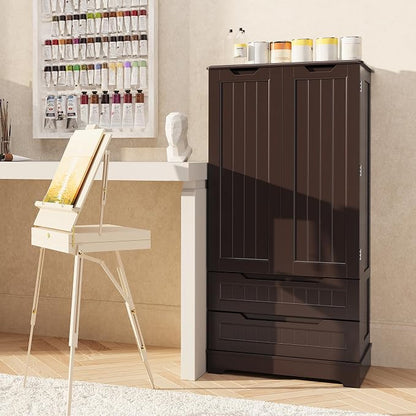 Gizoon Kitchen Pantry Cabinet with Drawers, 47" Small Food Pantry Storage Cabinet with 6 Door Shelves for Snack and Spice, Freestanding Craft Storage Cabinet for Craft Room, Dark Brown, Painted